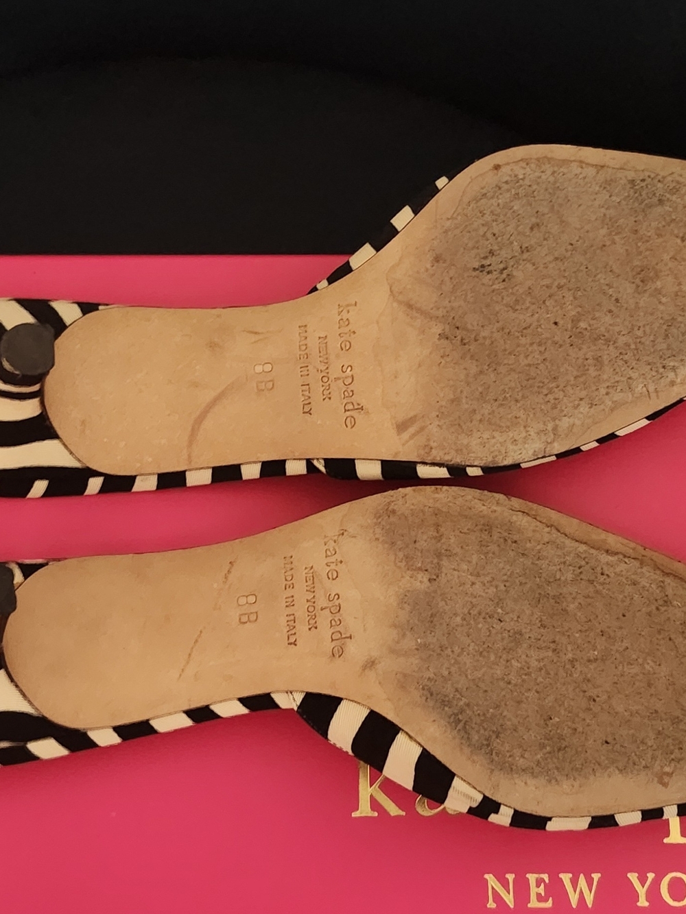kate spade Black and White Striped Pointed-Toe Mules - Picture 8 of 8
